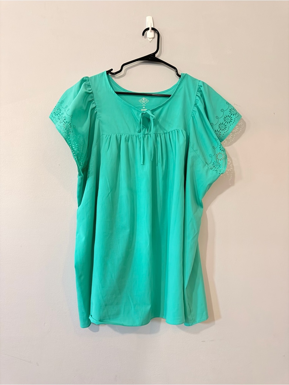St. John’s Bay Women’s 2X Turquoise Flutter Sleeve Eyelet Blouse Plus Size